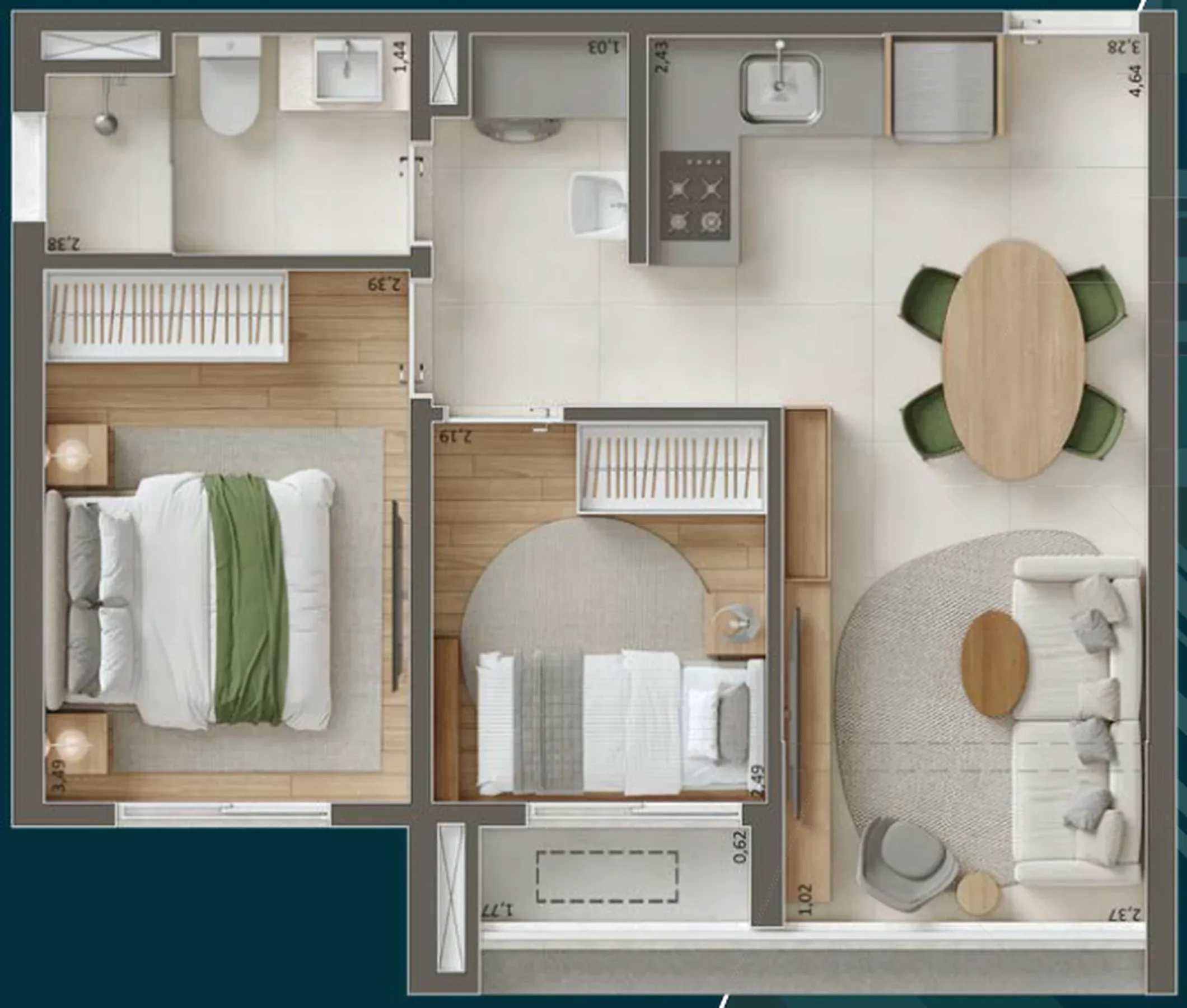 Planta de 43m² do Pátio Penha - Penha