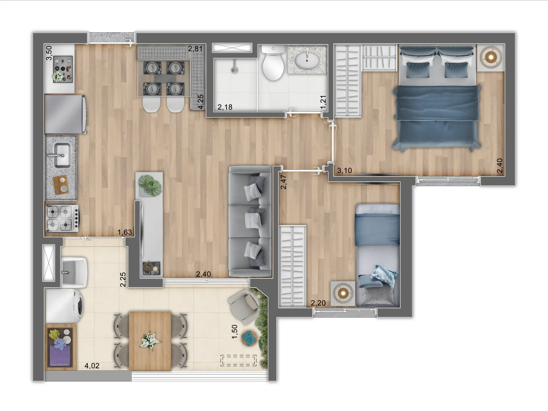 Planta de 44m² do Win Ibitirama - Vila Prudente
