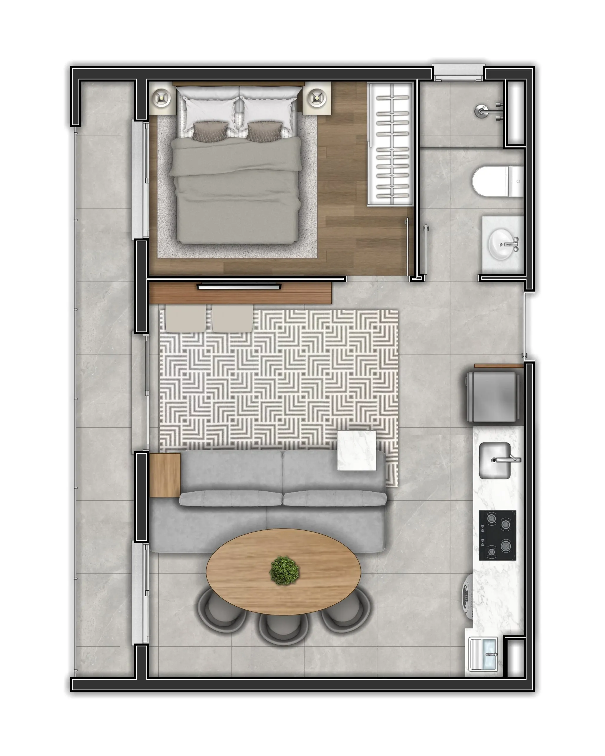 Planta de 44m² do EVO Vila Clementino - Vila Clementino