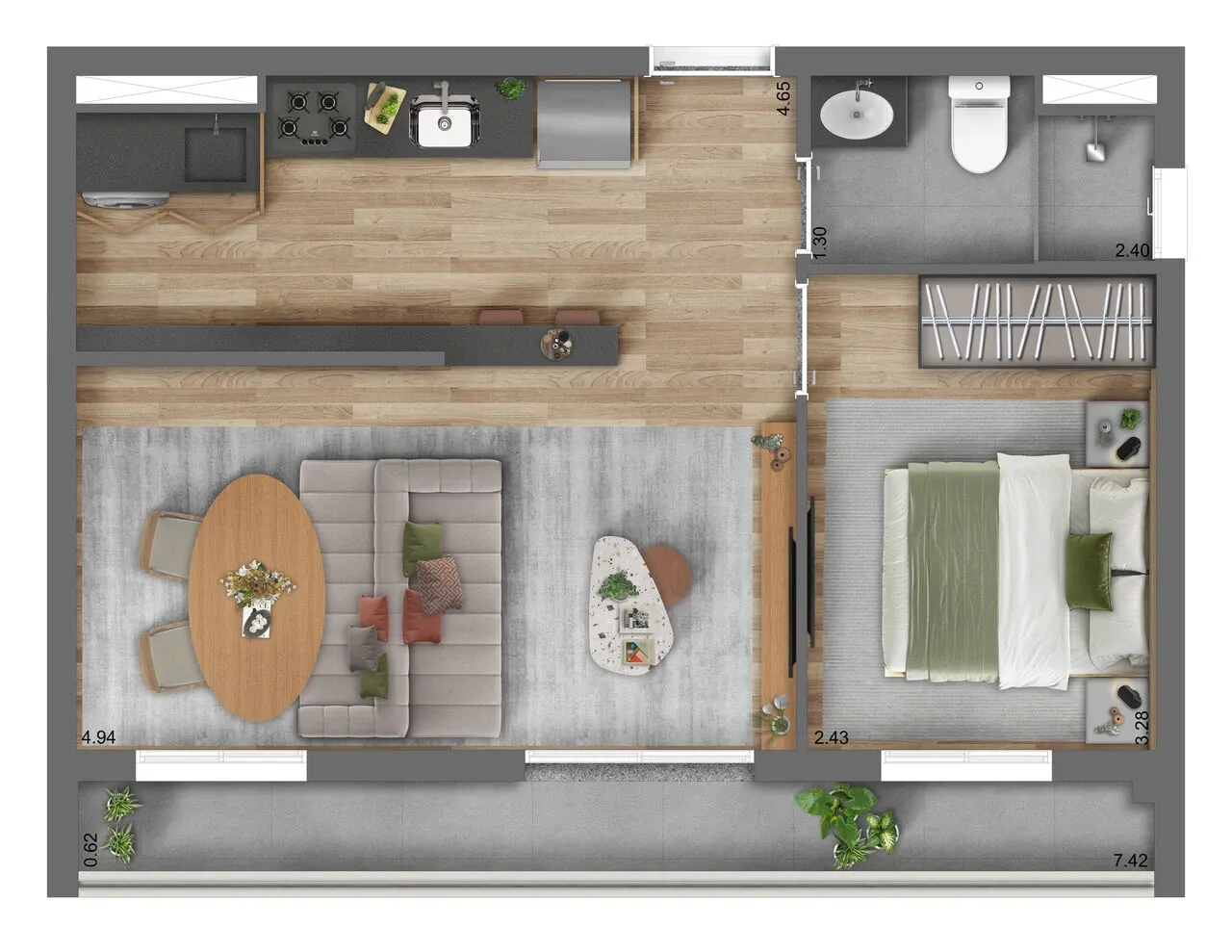 Planta de 44m² do Unique Fit Vila Mariana - Vila Mariana