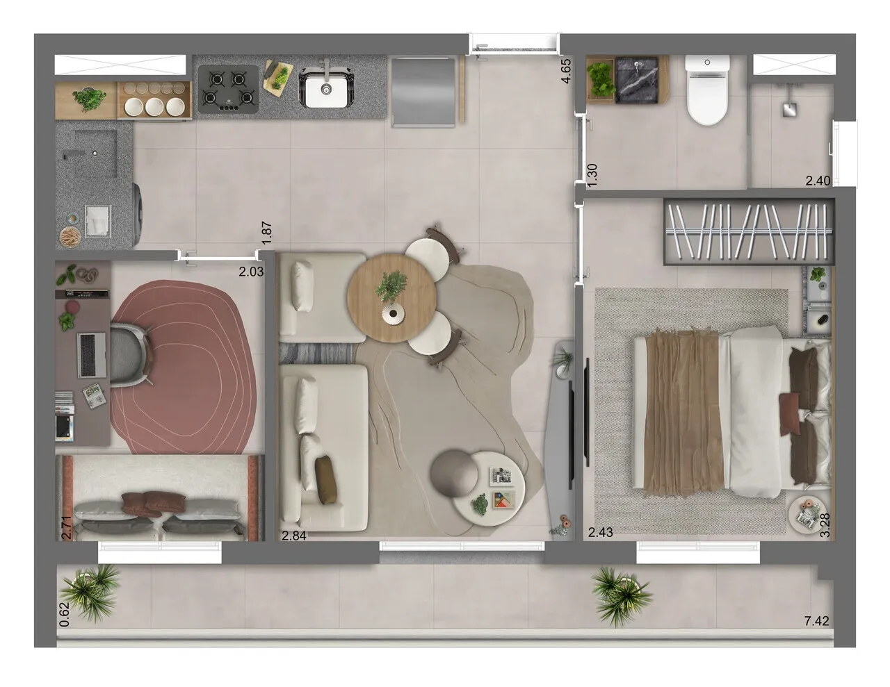 Planta de 44m² do Unique Fit Vila Mariana - Vila Mariana