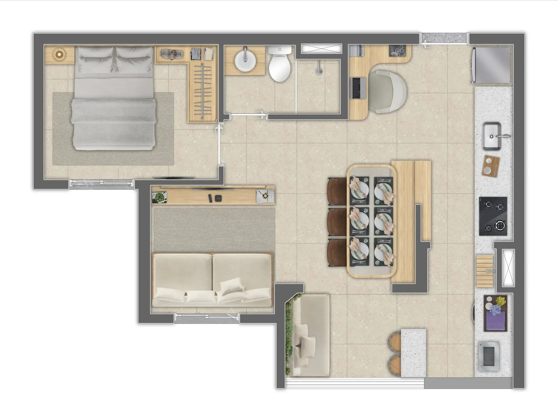 Planta de 44m² do Win Ibitirama - Vila Prudente