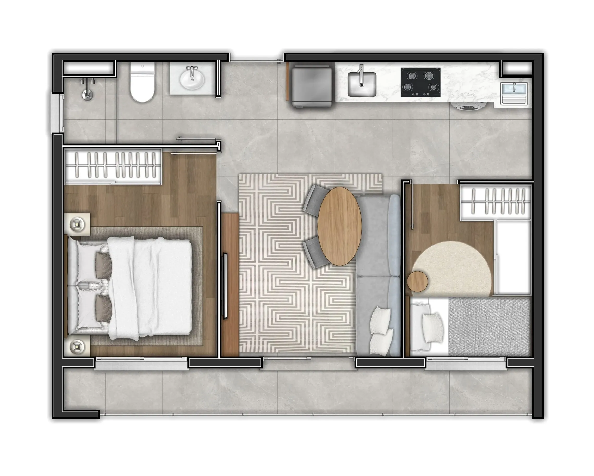 Planta de 44m² do EVO Vila Clementino - Vila Clementino