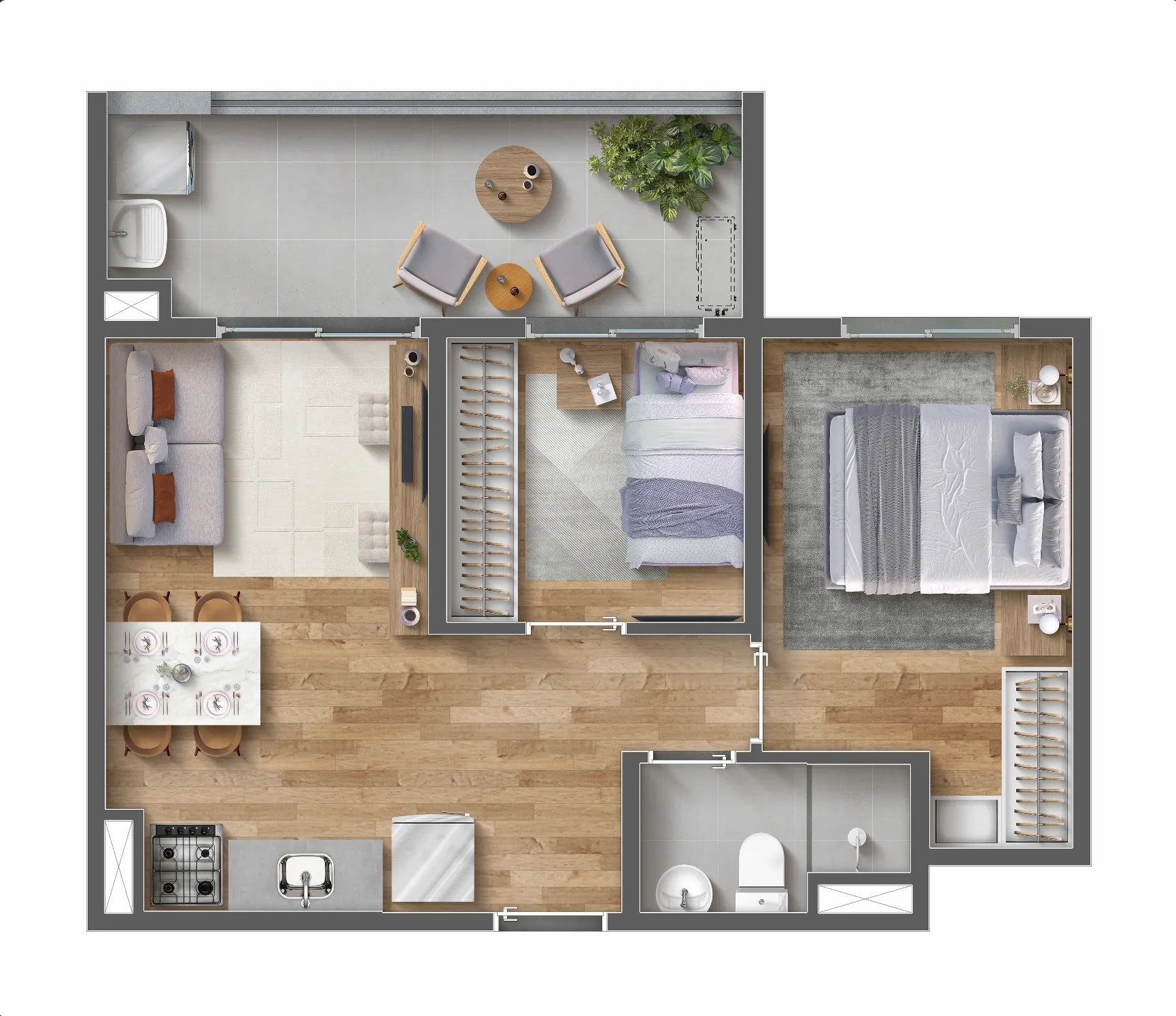 Planta de 44m² do Vibra Vila Romana - Vila Romana