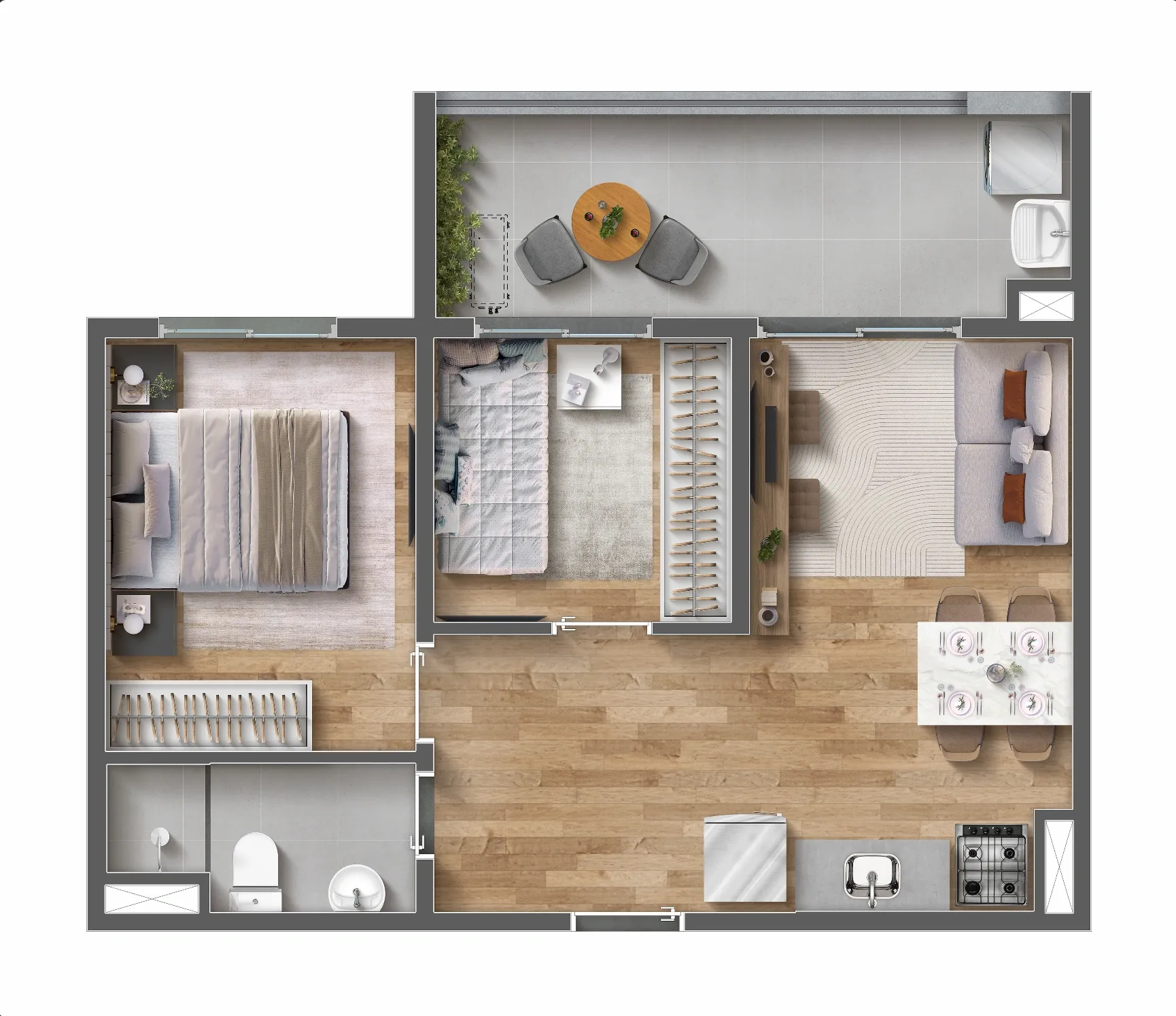Planta de 45m² do Vibra Vila Romana - Vila Romana