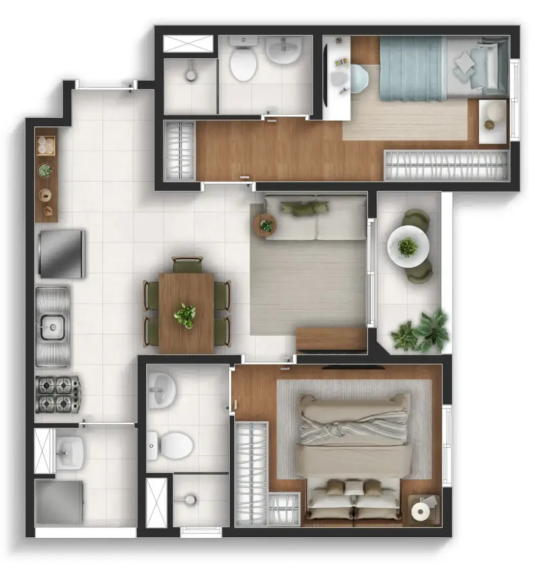 Planta de 47m² do Well Perdizes - Perdizes