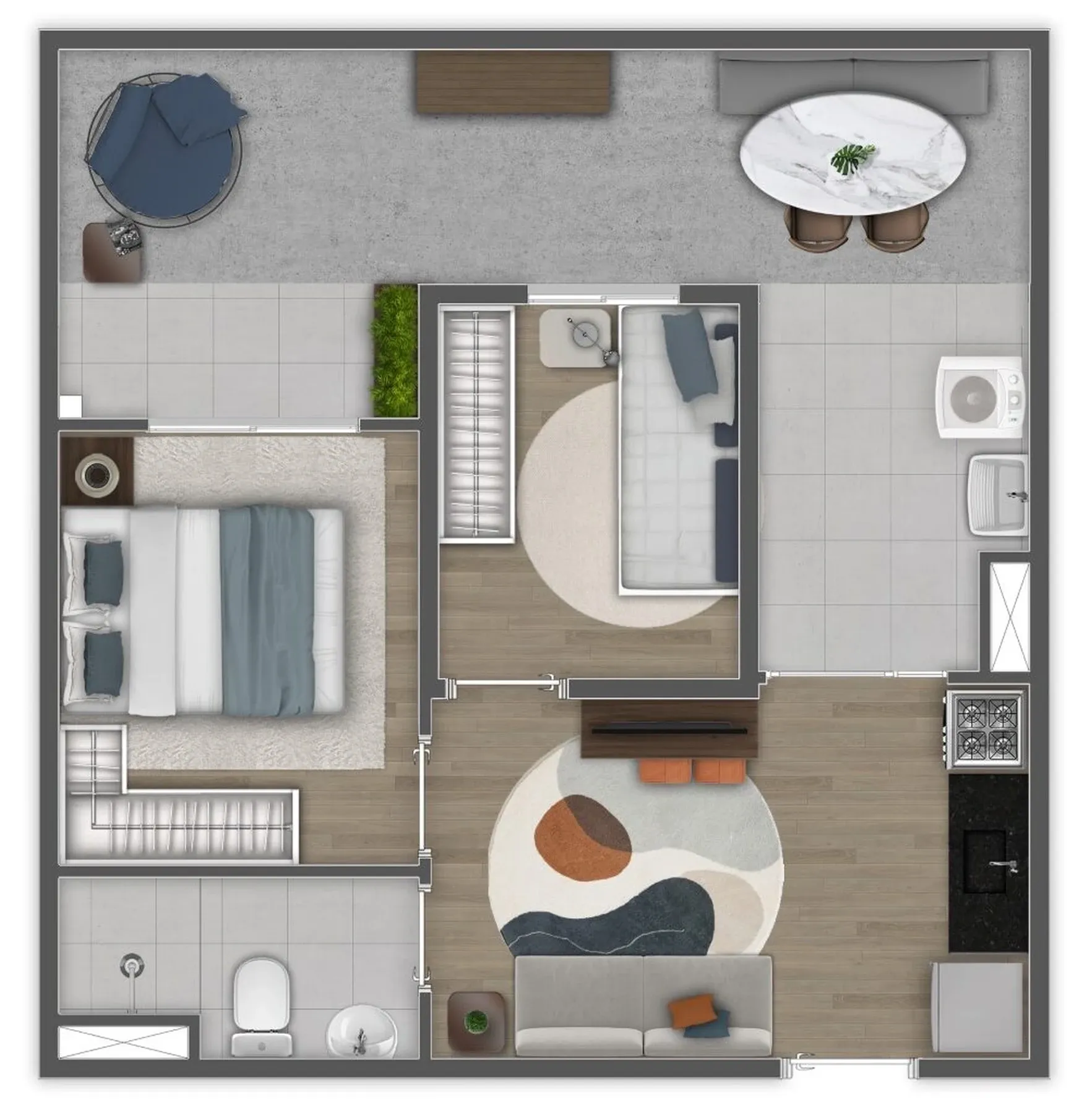 Planta de 47m² do Mundo Apto Estação Borba Gato - Chácara Santo Antônio