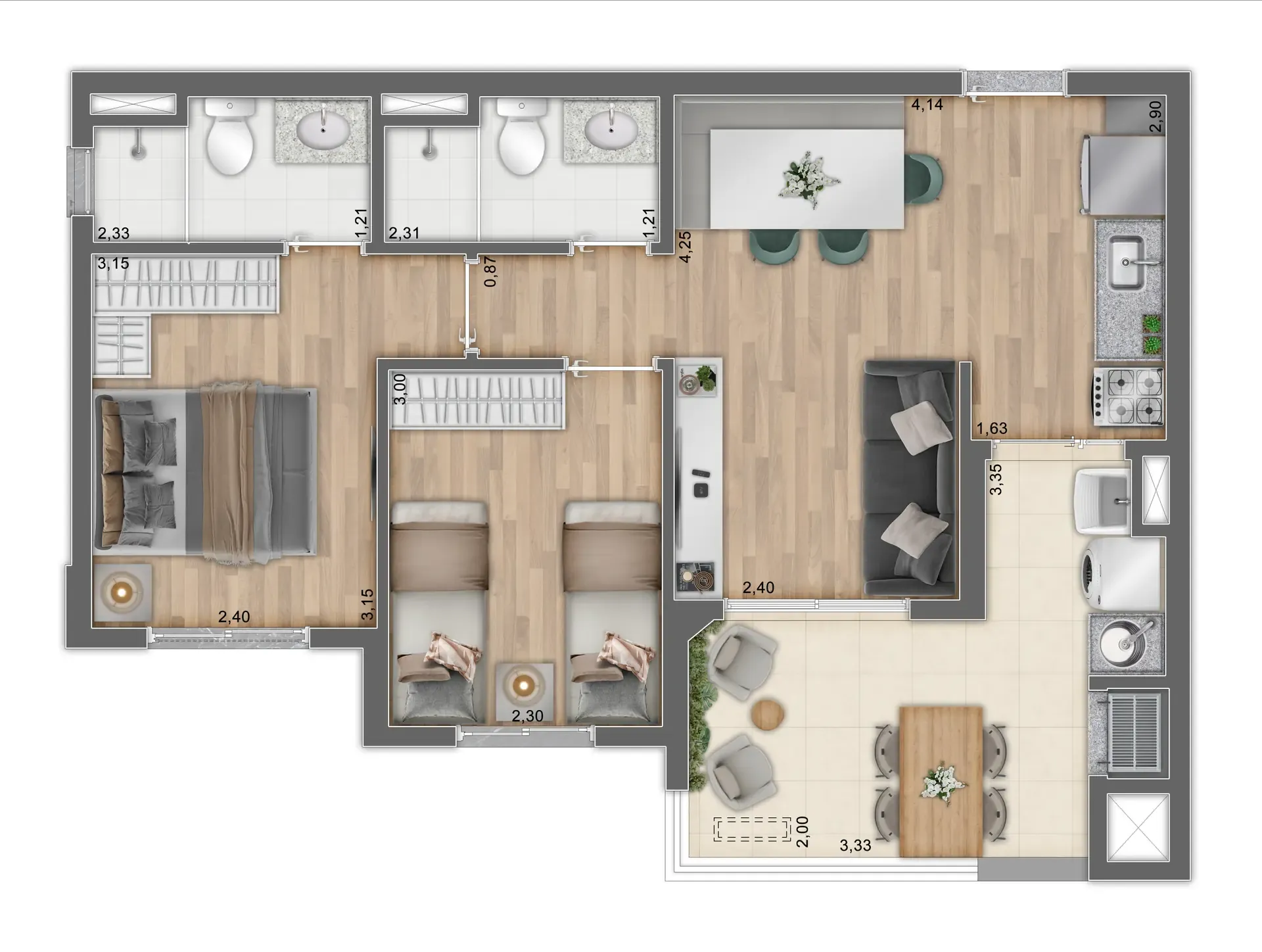 Planta de 54m² do Win Ibitirama - Vila Prudente