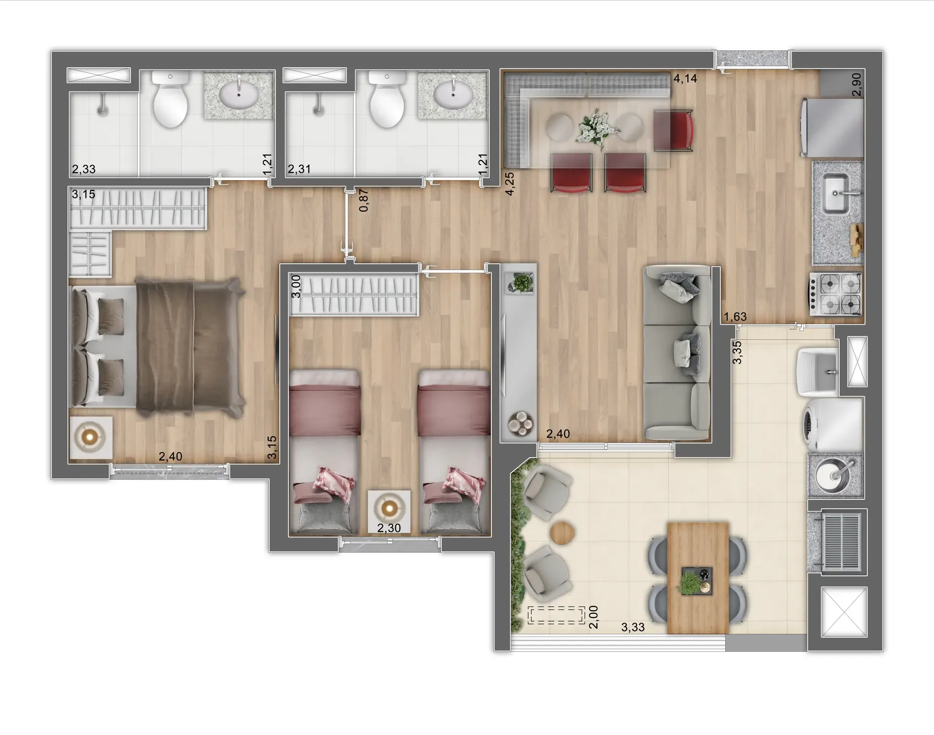Planta de 54m² do Win Ibitirama - Vila Prudente
