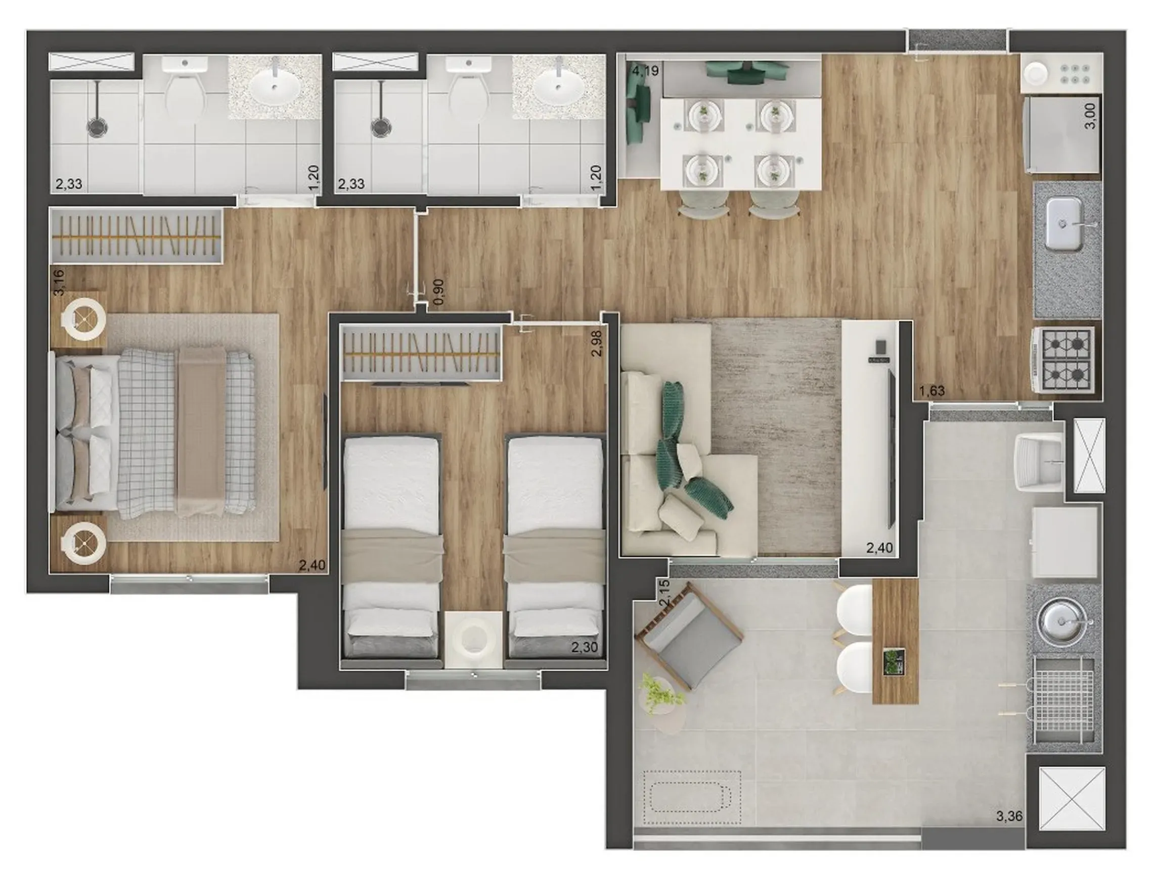 Planta de 56m² do Class Prime - Vila Prudente
