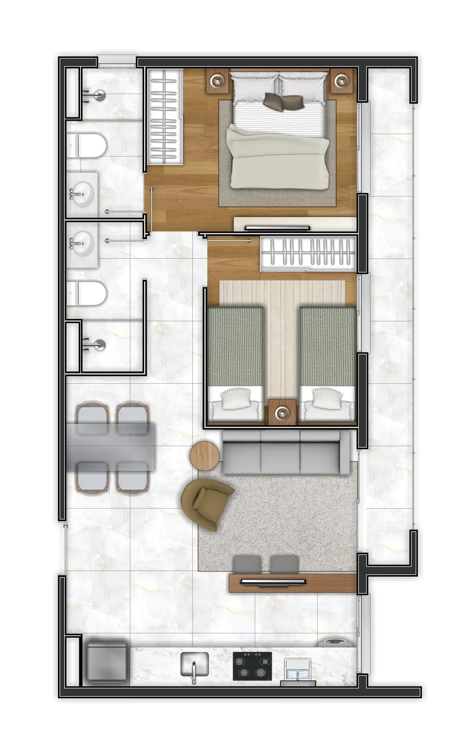 Planta de 58m² do EVO Vila Clementino - Vila Clementino
