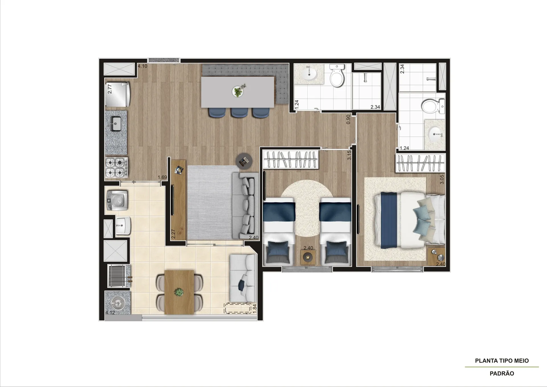 Planta de 59m² do Epic Jaguaré - Jaguaré
