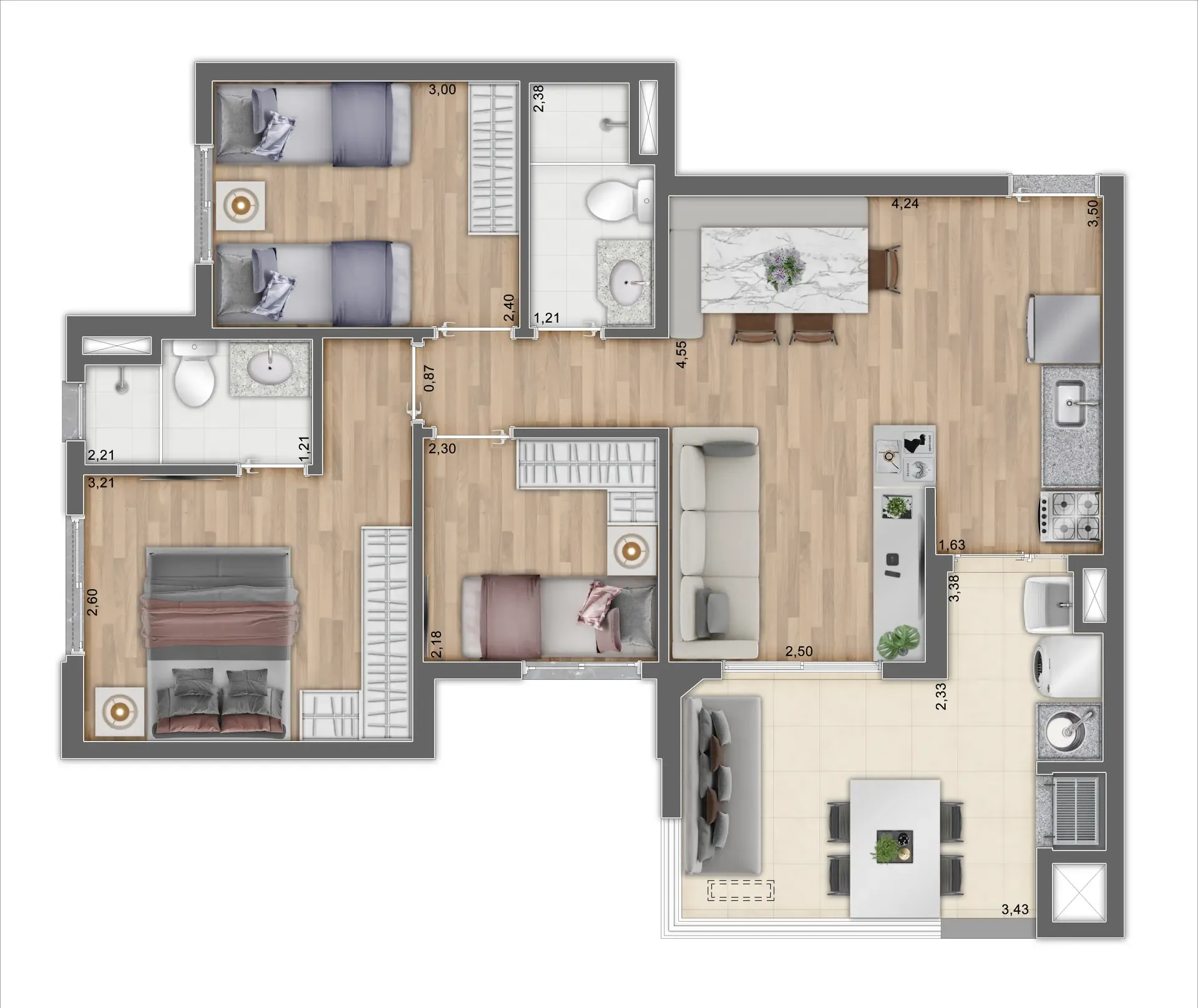 Planta de 66m² do Win Ibitirama - Vila Prudente