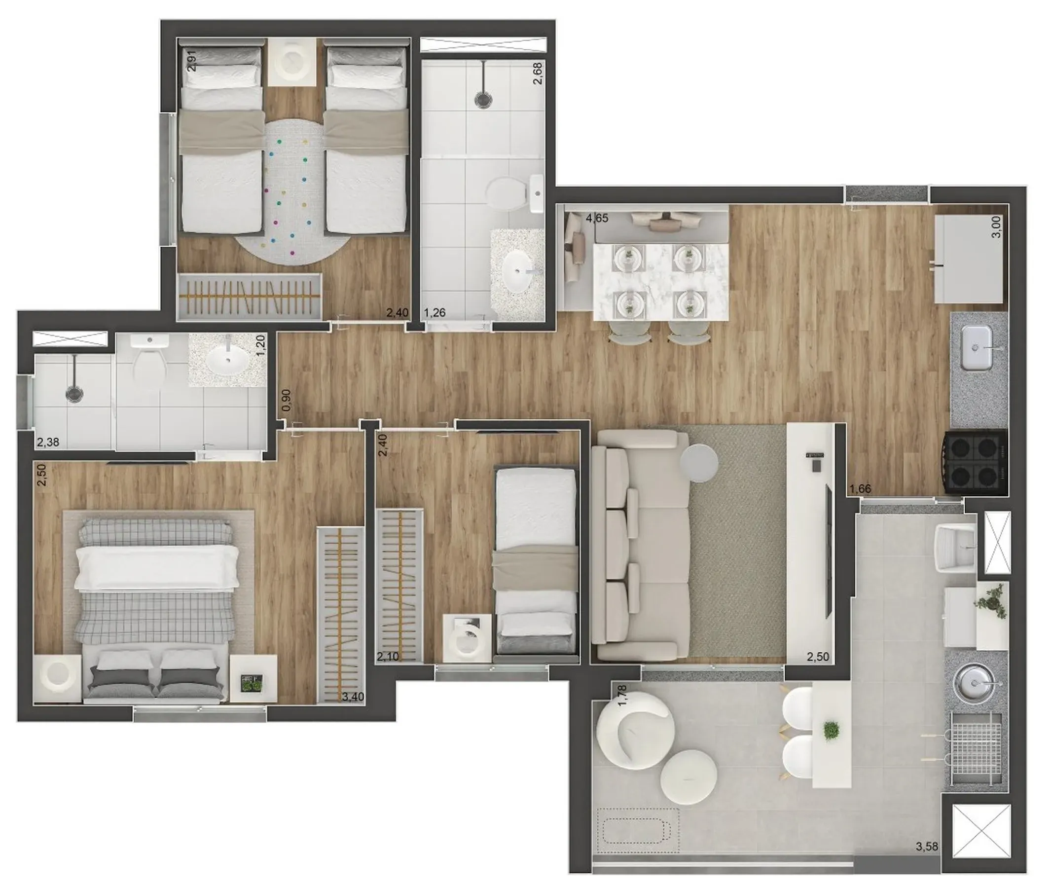 Planta de 66m² do Class Prime - Vila Prudente