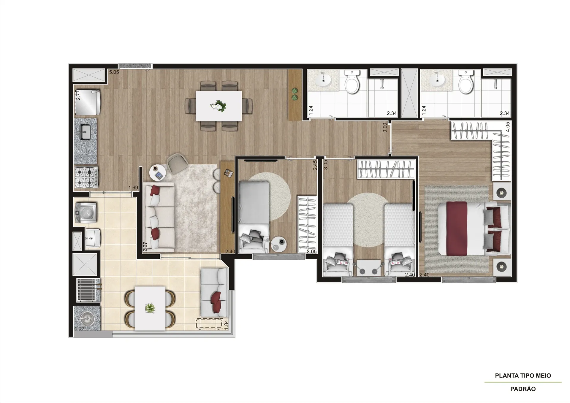 Planta de 69m² do Epic Jaguaré - Jaguaré