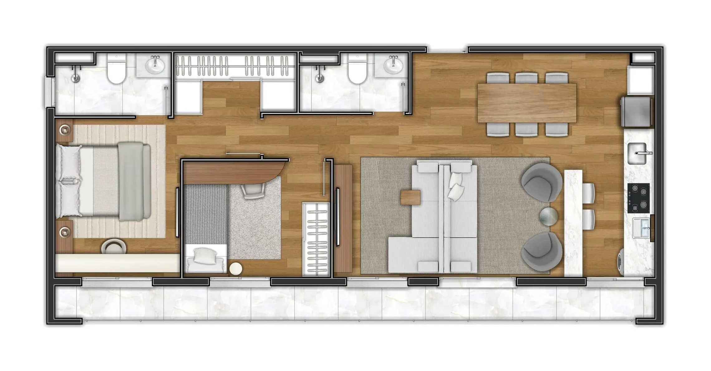 Planta de 73m² do EVO Vila Clementino - Vila Clementino