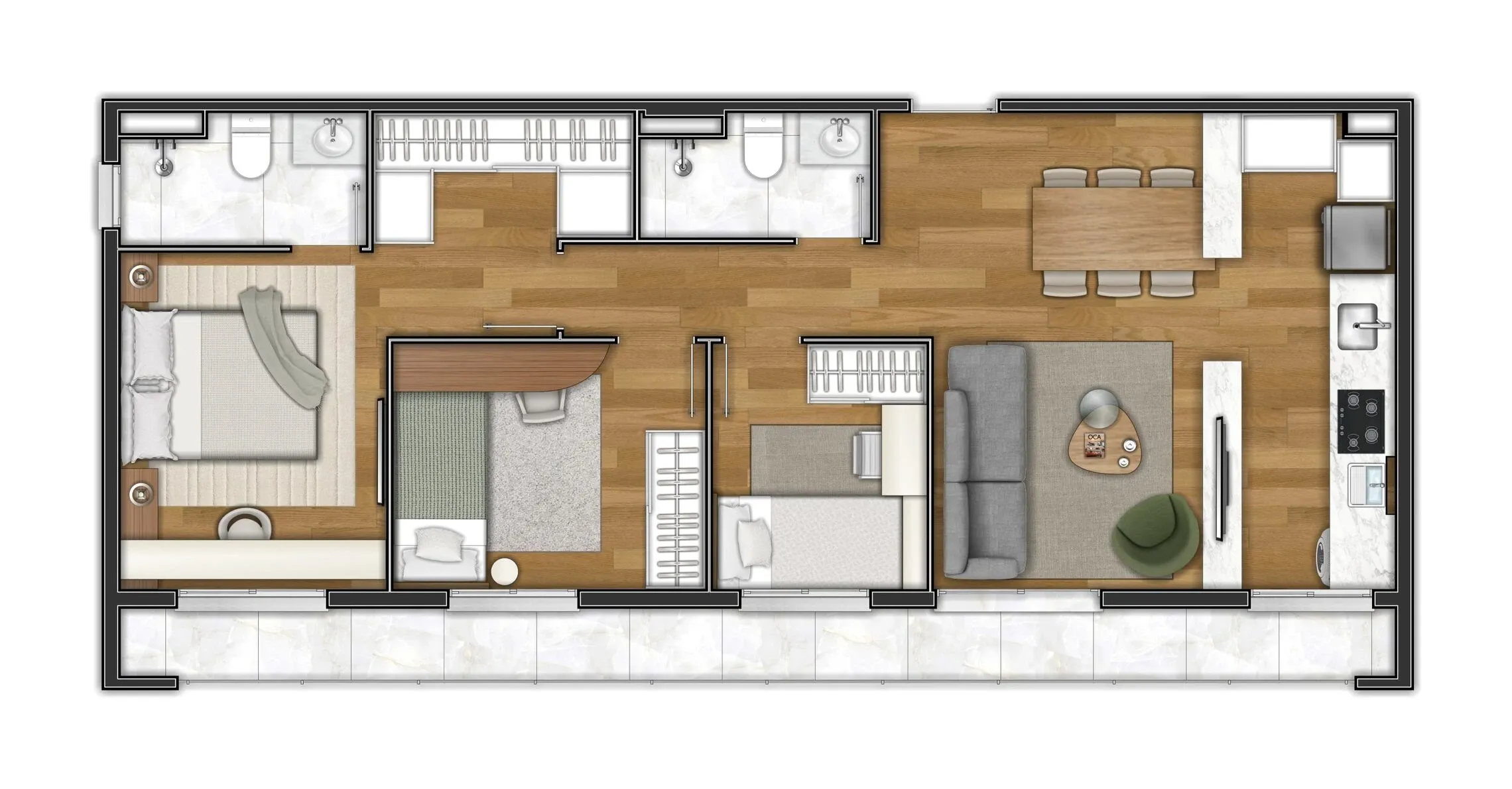 Planta de 73m² do EVO Vila Clementino - Vila Clementino