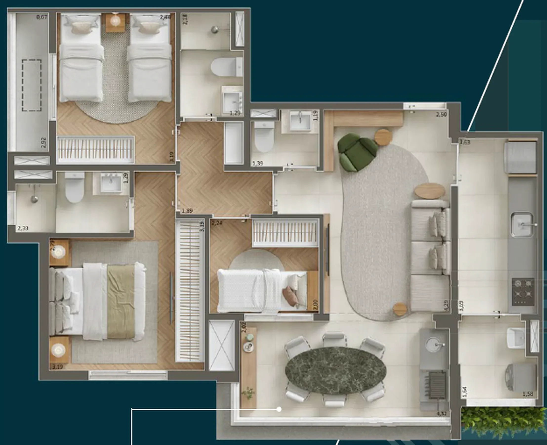 Planta de 75m² do Pátio Penha - Penha