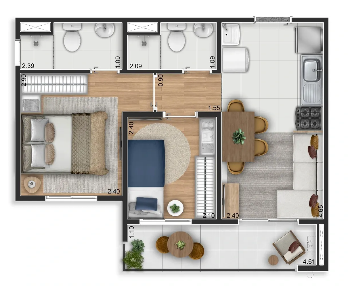 Planta de 40m² do Elev Ipiranga - Ipiranga